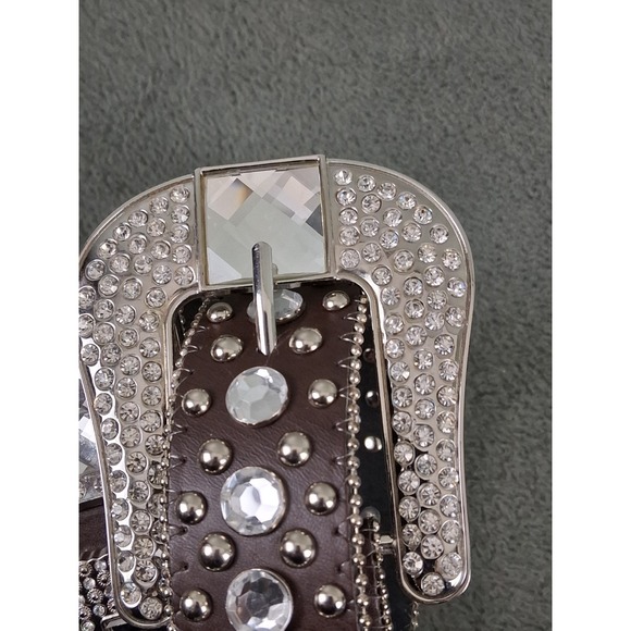 Brown Western Leather Belt Rhinestone Rodeo‎ Queen Sparkle 36 M Cross Biker Punk main image 5